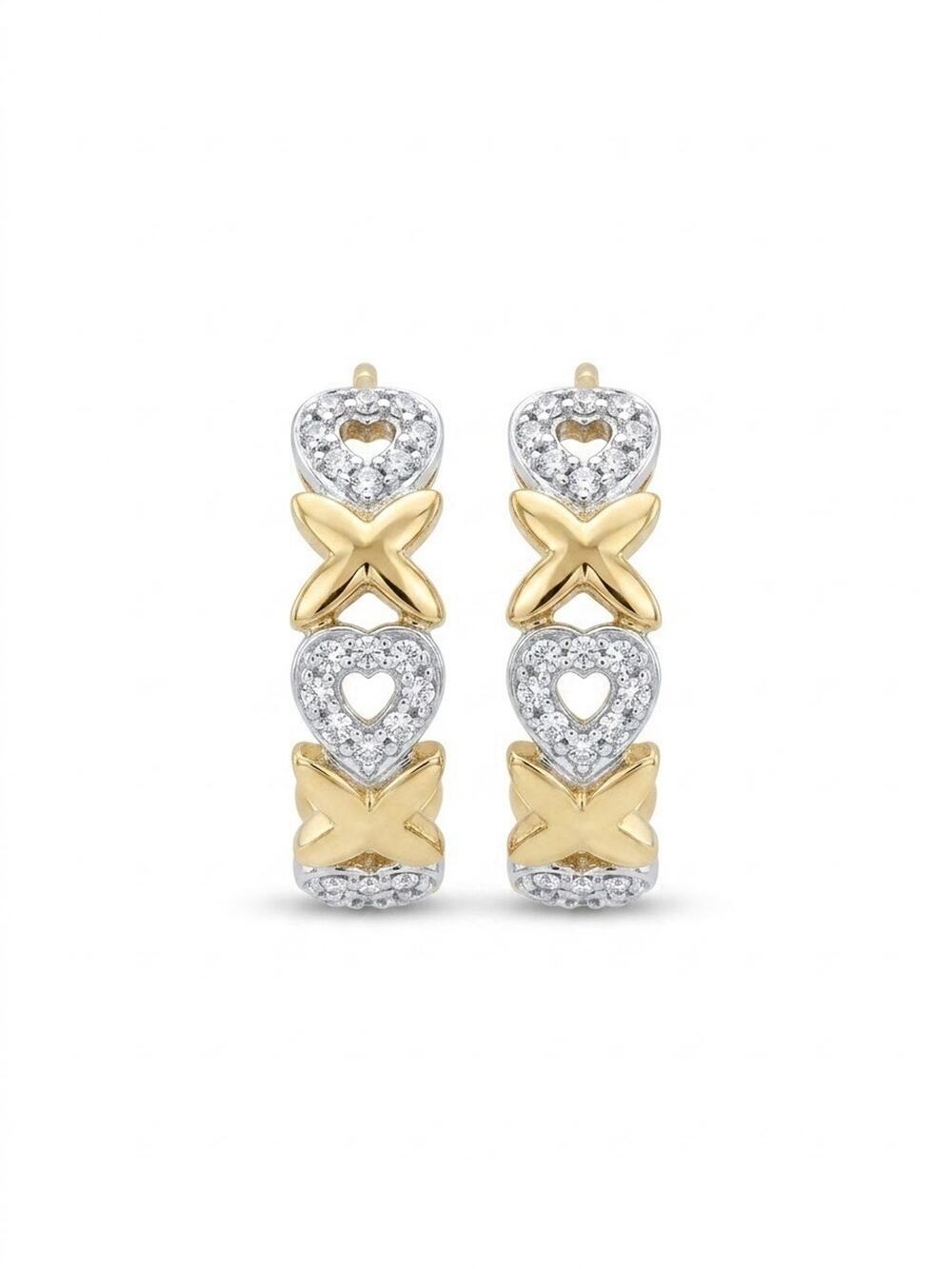 Two-Tone Heart Hoop Yellow Gold Plated 925 Sterling Silver Earrings